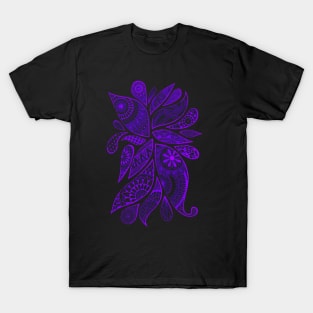 Abstract Zentangle Swirls Design (purple on black) T-Shirt